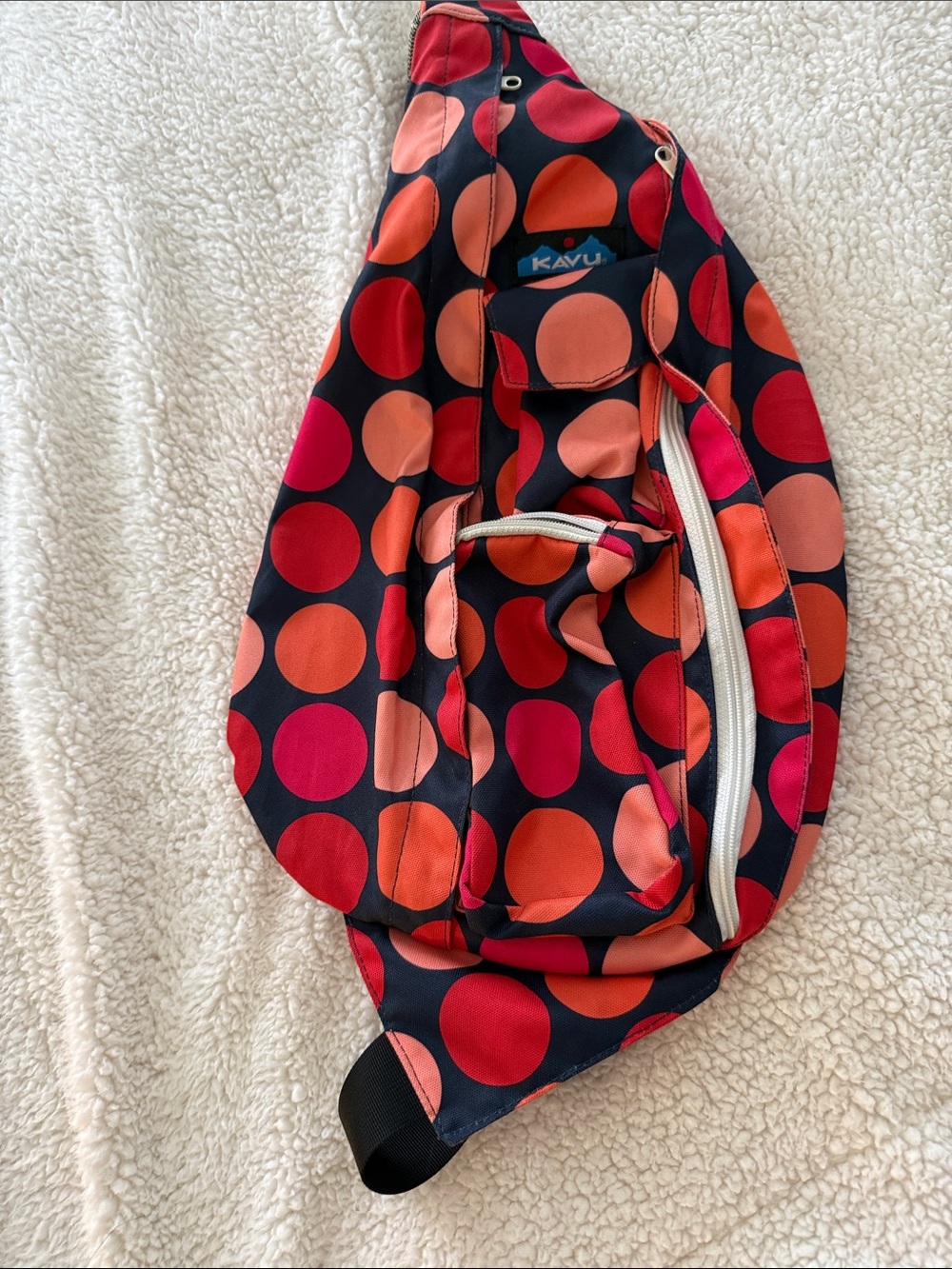 Kavu Multicolor Polka Dot Crossbody Sling - Black with Red, Orange, Pink Dots